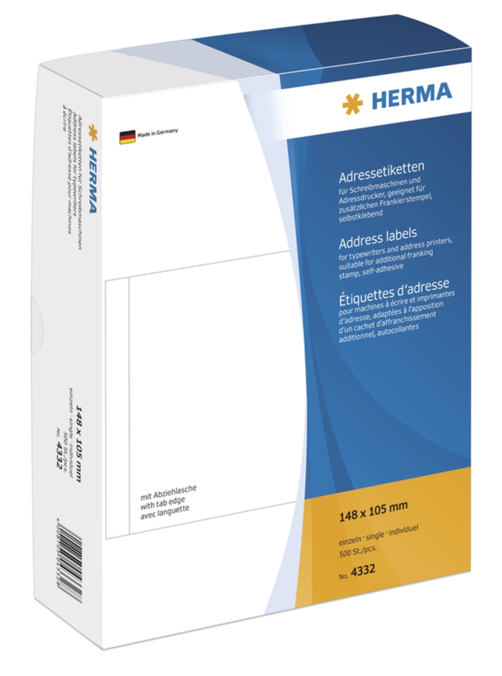 HERMA Adressetiketten einzeln weiß 148x105 mm Papier 500 St. - 4332
