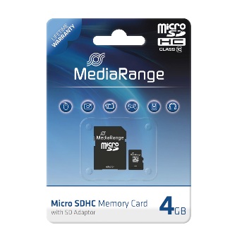 MediaRange SD MicroSD Card 4GB SD CL.10 inkl. Adapter - MR956