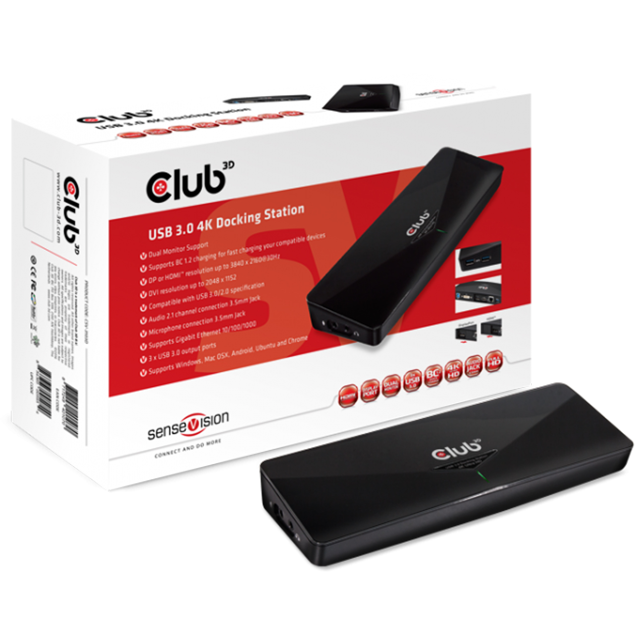 Club3D 4K Dockingstation USB3 ->3xUSB3/HDMI/DP/DVI/ black retail - CSV-3103D
