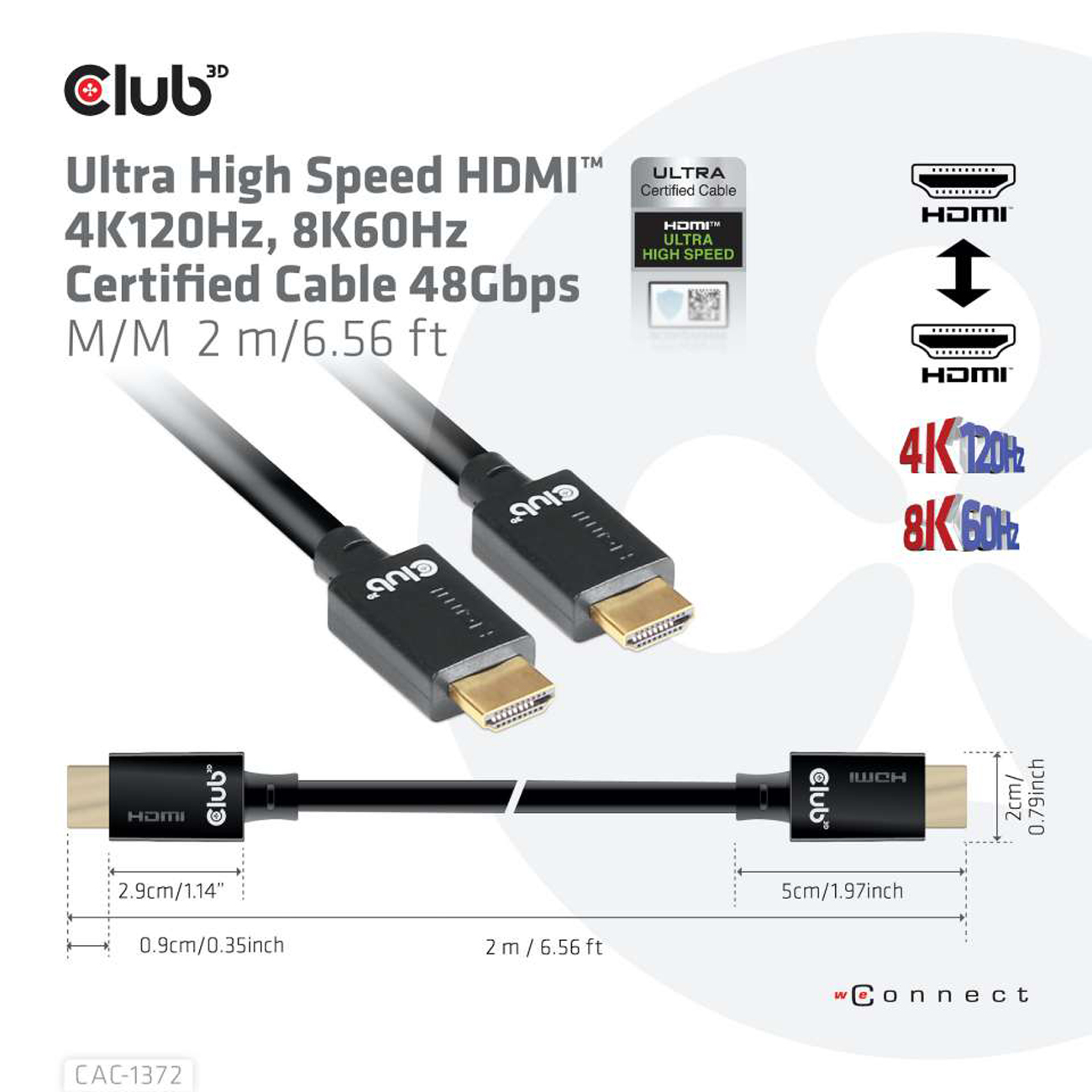 Club3D HDMI-Kabel A -> A 2.1 Ultra High Speed 10K HDR 2m retail - CAC-1372