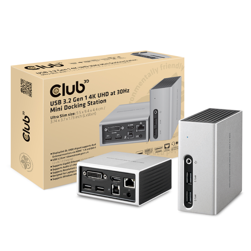Club3D 4K Mini-Dockingst USB3 ->4xUSB3/HDMI/DVI/LAN silber retail