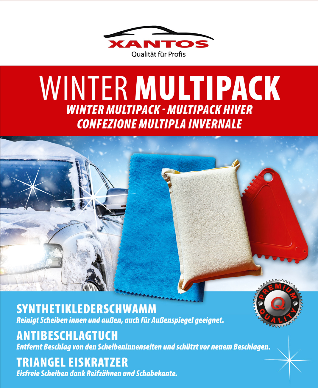 XANTOS Winter Multipack Schwamm,Antibeschlagtuch,Eiskratzer - 514232