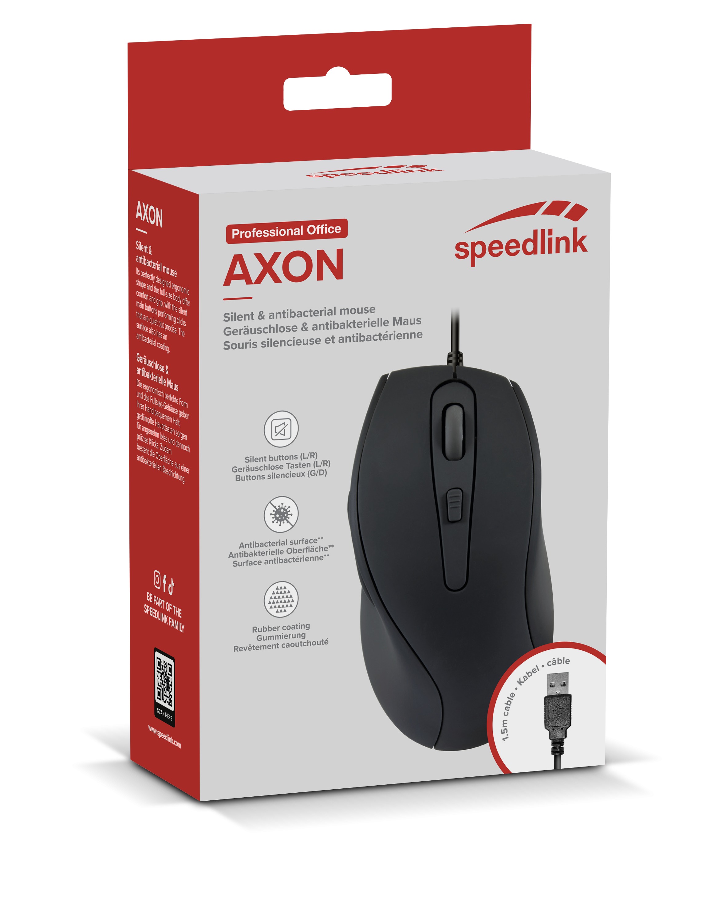 Speedlink Maus AXON, Leise & Antibakteriell, USB, schwarz retail - SL-610009-RRBK