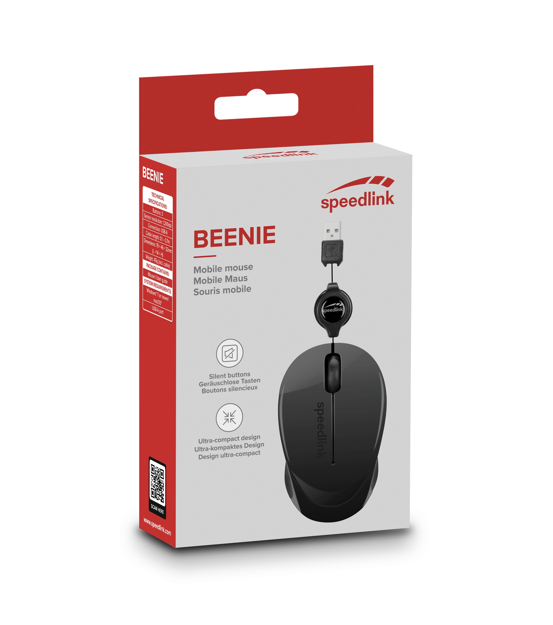 Speedlink Maus BEENIE,  USB, schwarz retail