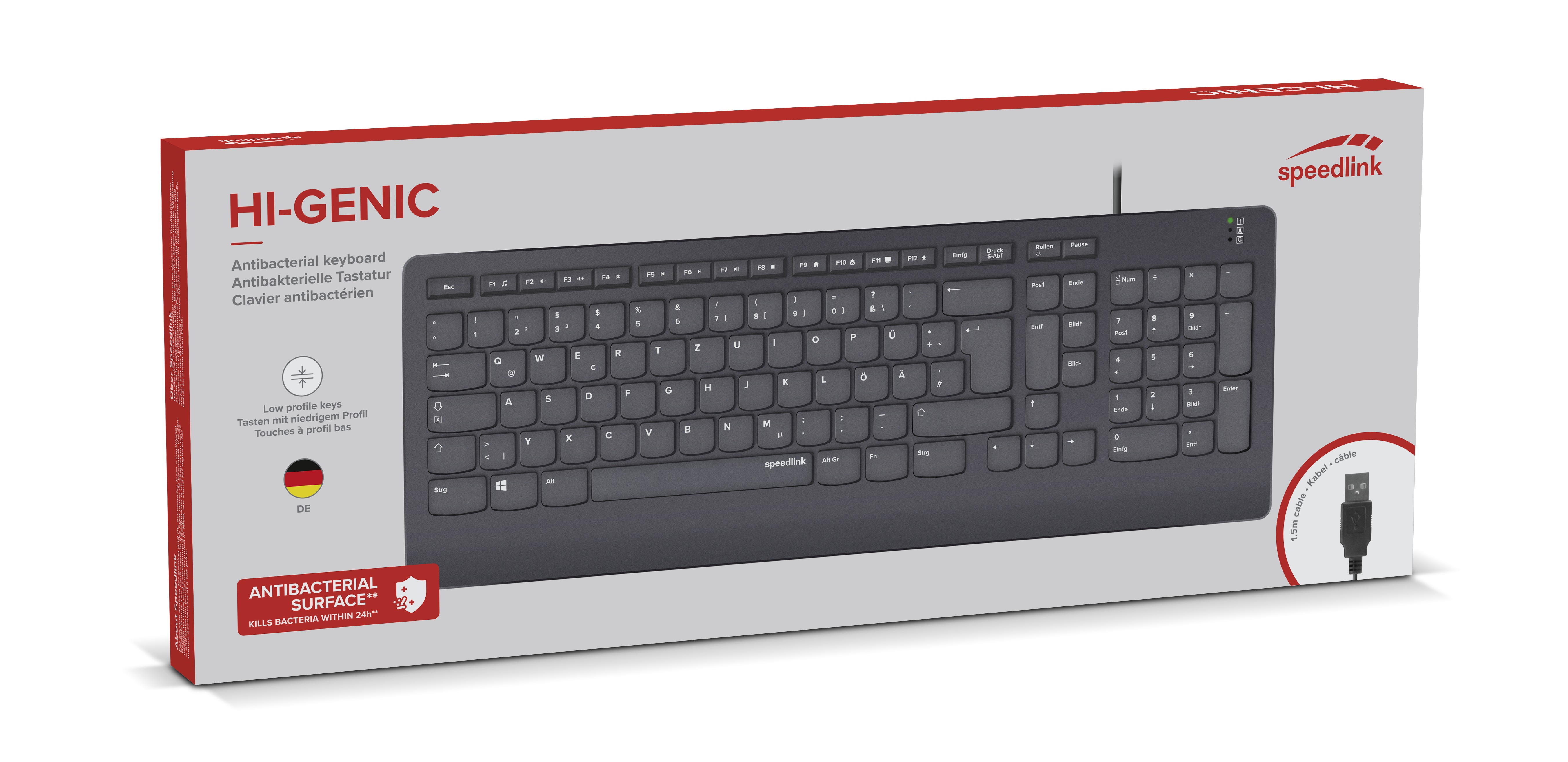 Speedlink Tastatur HI-GENIC, Antibakteriell, schwarz retail - SL-640009-BK