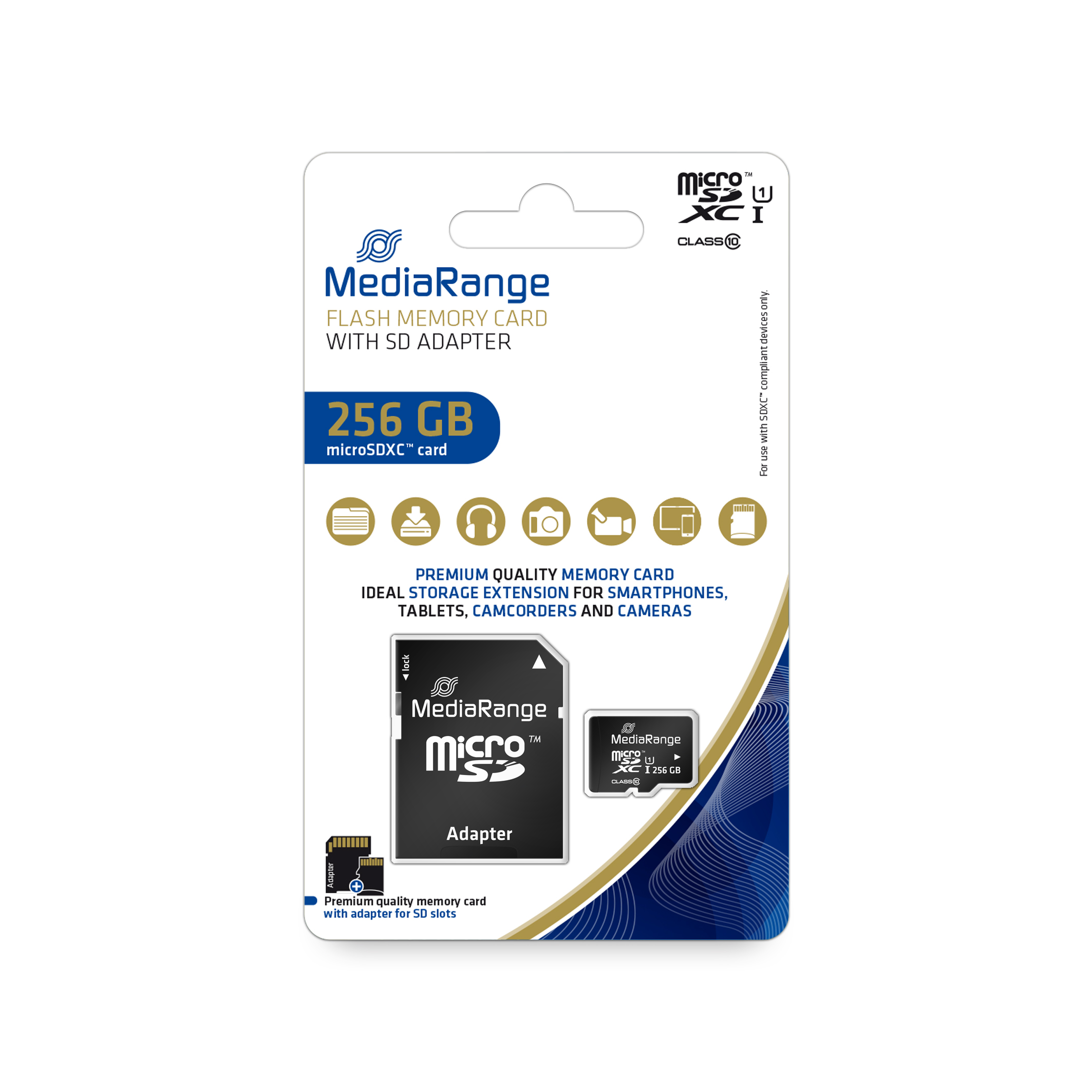 MediaRange SD MicroSD Card 256GB UHS-1 Cl.10 inkl. Adapter - MR946