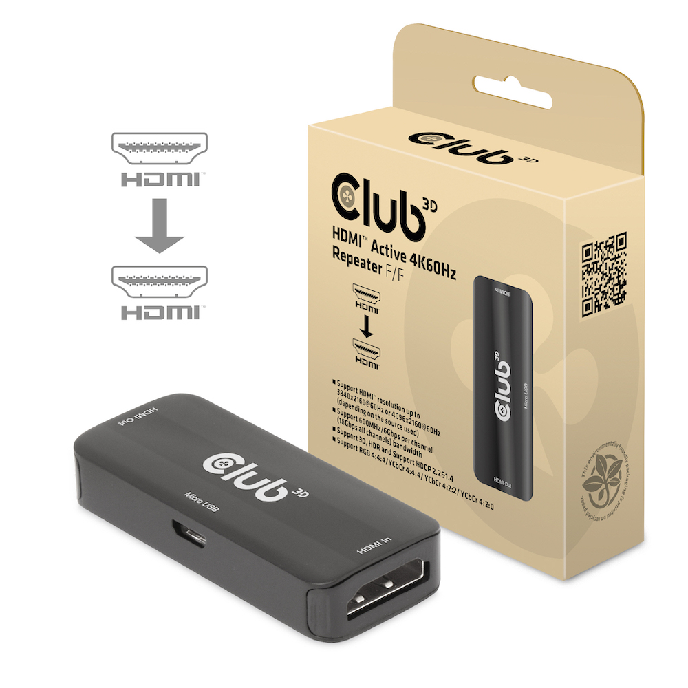 Club3D Repeater HDMI > HDMI 4K60Hz aktiv Bu/Bu retail - CAC-1307